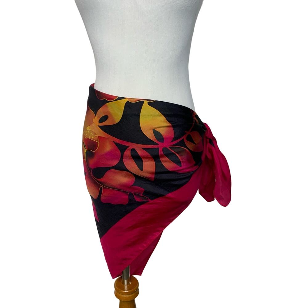 Vintage Scarf Floral Hand Dyed Silk Pink Black Vivid 36" x 37"